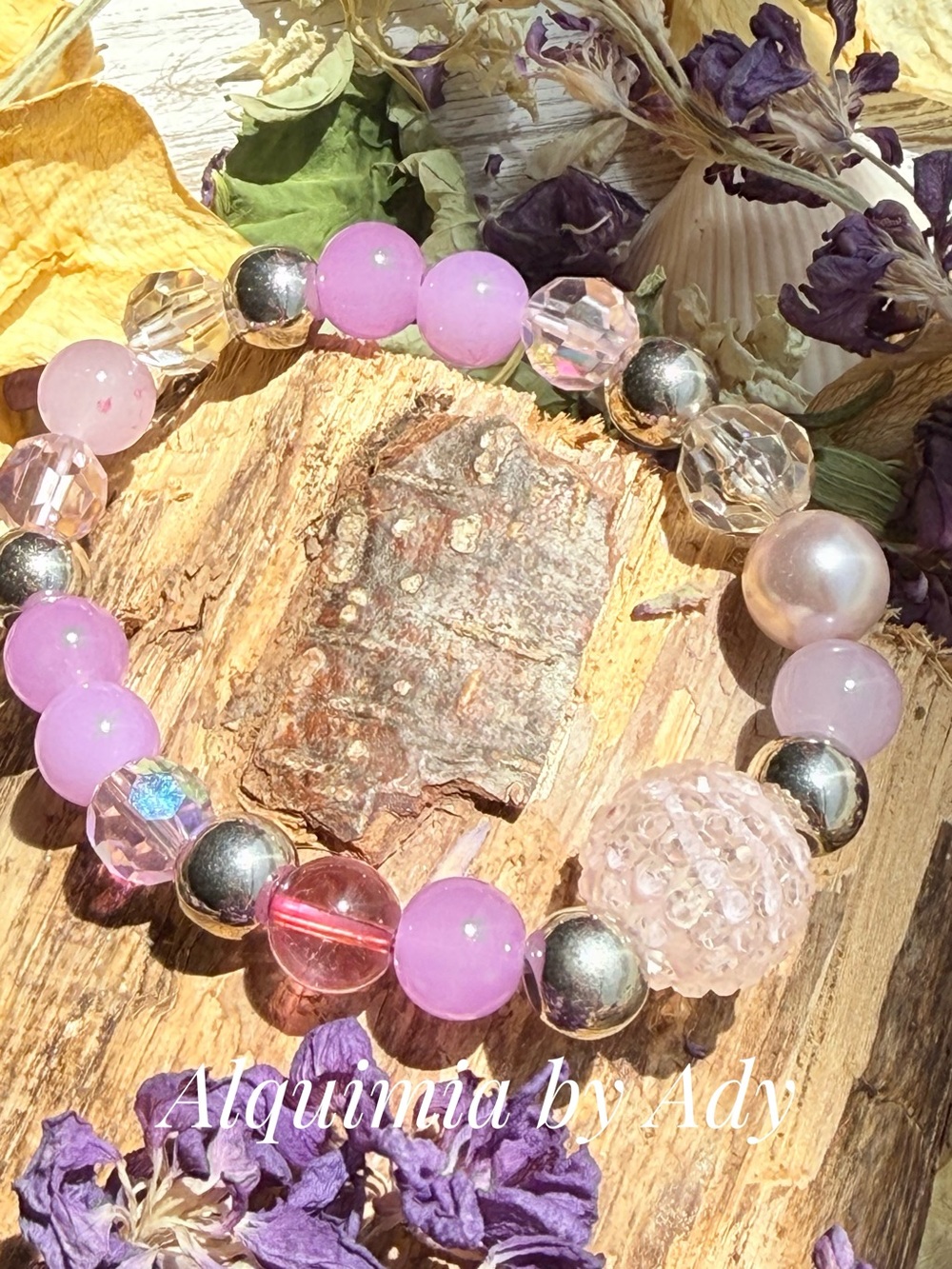 Chunky Pink jade  Beaded Stretch Bracelet